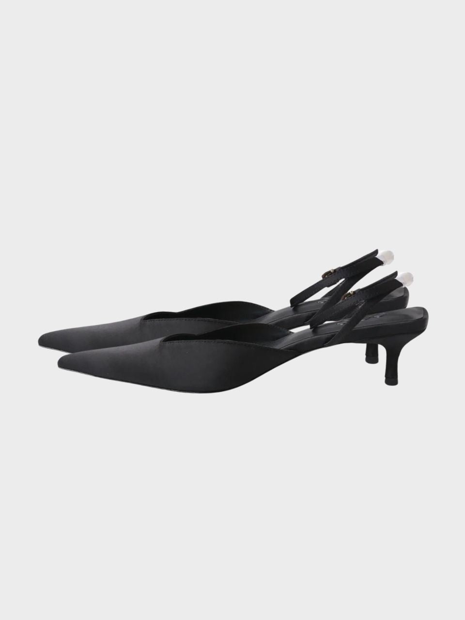 The Dominique Kitten Heel | Black Satin